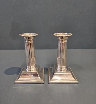 Victorian Silver Reeded Column Candlesticks