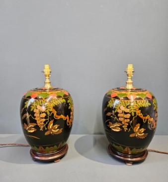Pair of 1930's Painted Glass Table Lamps
