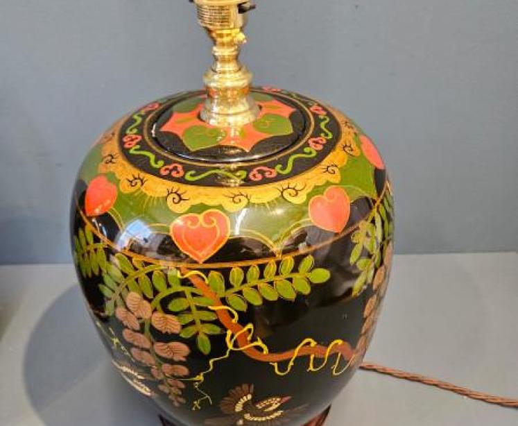 Pair of 1930's Painted Glass Table Lamps - Image 2