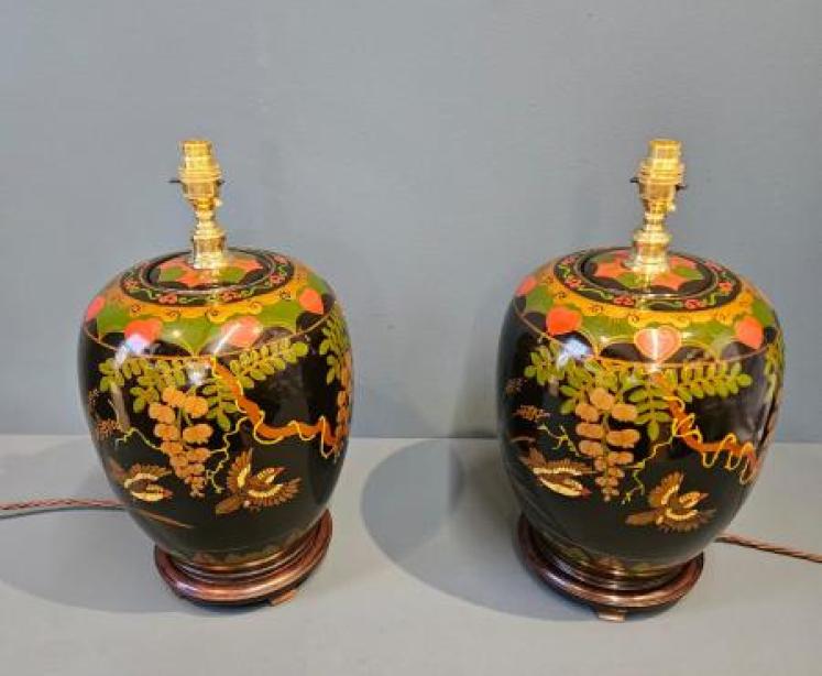 Pair of 1930's Painted Glass Table Lamps - Image 4