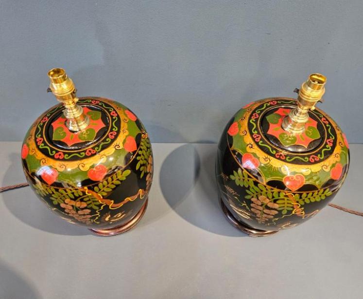 Pair of 1930's Painted Glass Table Lamps - Image 5