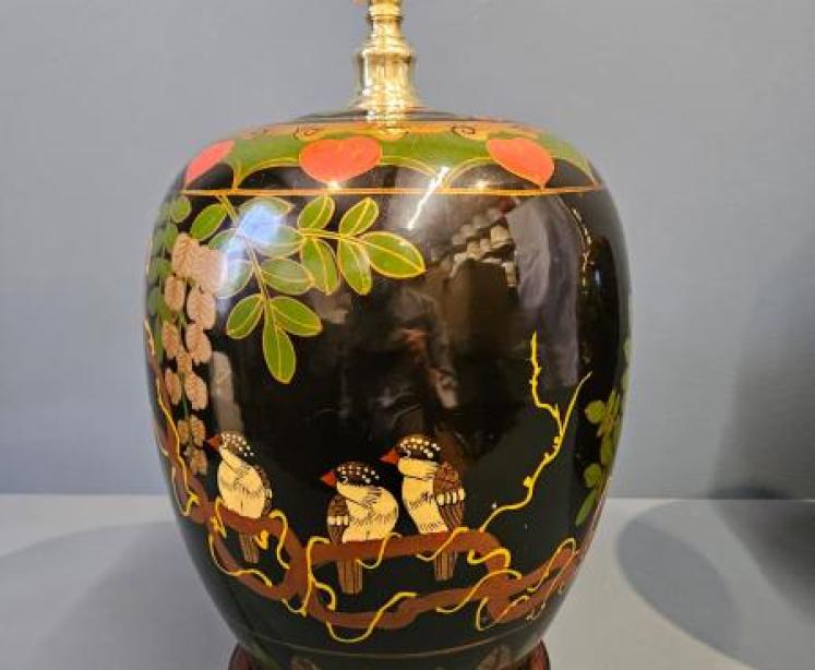 Pair of 1930's Painted Glass Table Lamps - Image 6