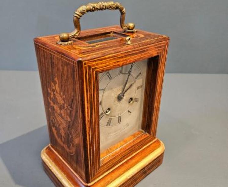 Regency Inlaid Rosewood Bell Chiming Mantel Clock - Image 2