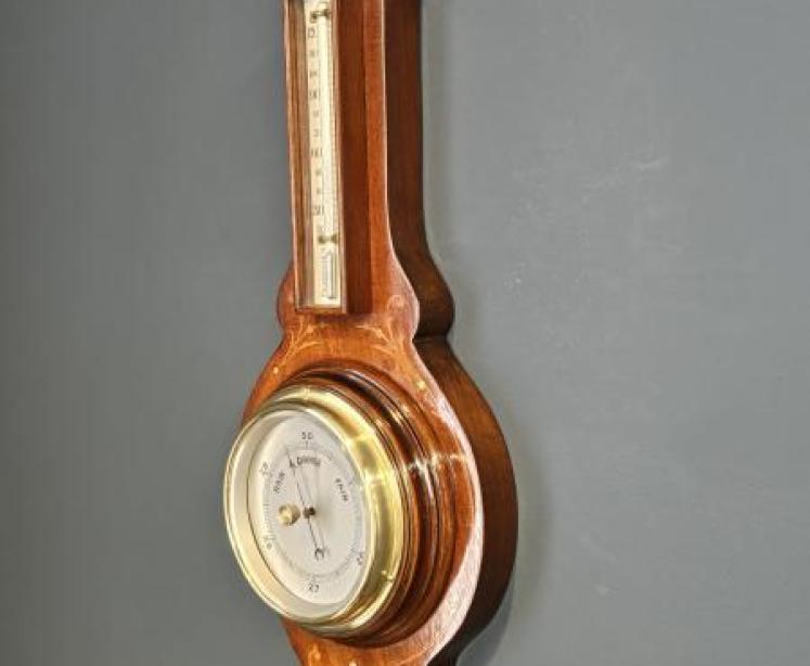 Small Edwardian Inlaid Mahogany Banjo Barometer - Image 2