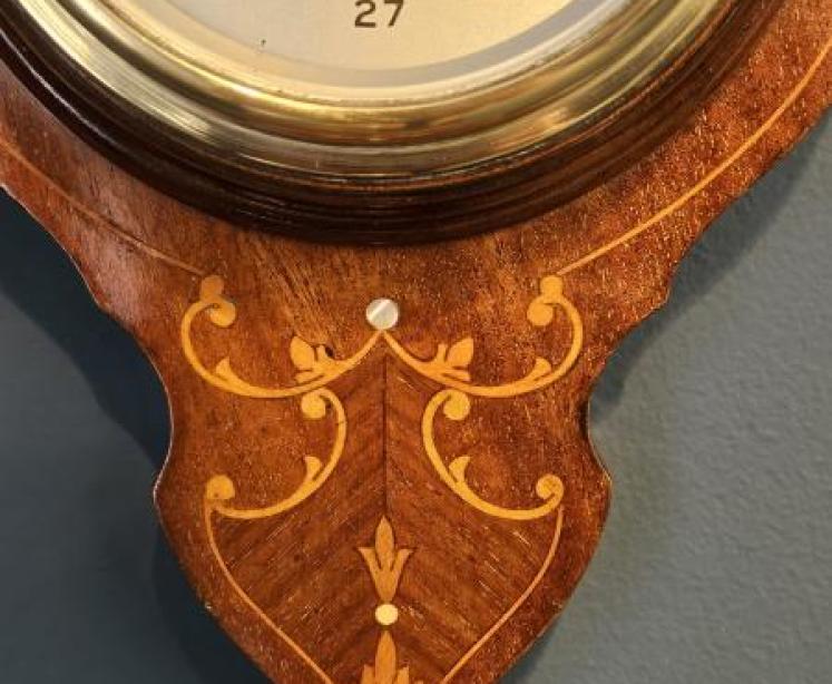 Small Edwardian Inlaid Mahogany Banjo Barometer - Image 6