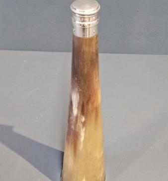 Unusual Victorian Horn and Silver Hunting Flask