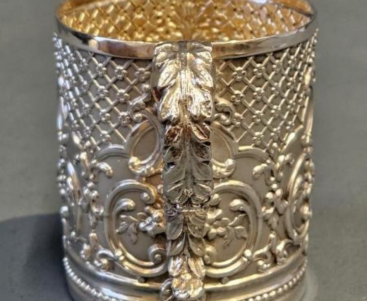 Victorian Embossed and Frosted Silver Mug - Image 4
