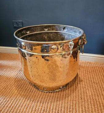 Large Victorian Brass Log Bin 