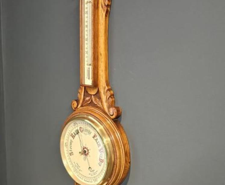 Victorian Carved Oak Banjo Barometer - Image 6