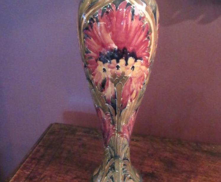 Art Nouveau Moorcroft Cornflower on Ochre Vase - Image 1