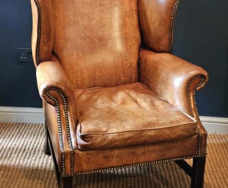 1920's Tan Leather Wing Back Arm Chair  - Image 1