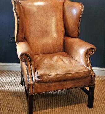 1920's Tan Leather Wing Back Arm Chair 