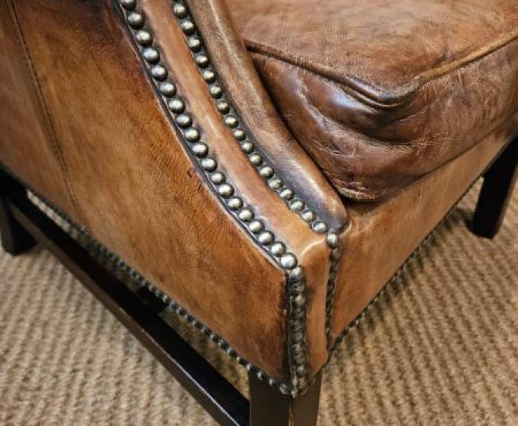 1920's Tan Leather Wing Back Arm Chair  - Image 2