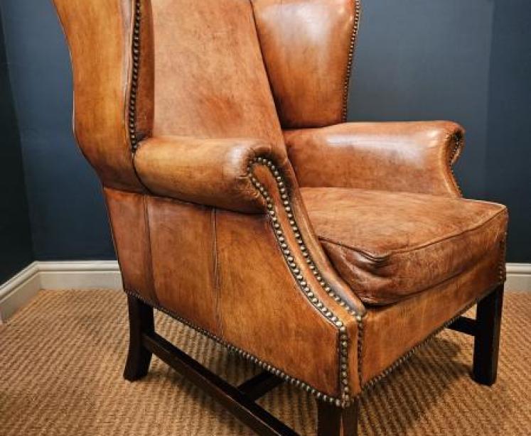1920's Tan Leather Wing Back Arm Chair  - Image 3