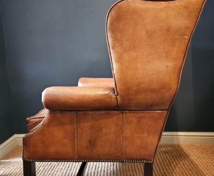 1920's Tan Leather Wing Back Arm Chair  - Image 4
