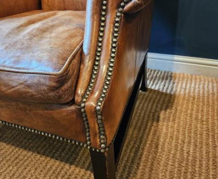 1920's Tan Leather Wing Back Arm Chair  - Image 5