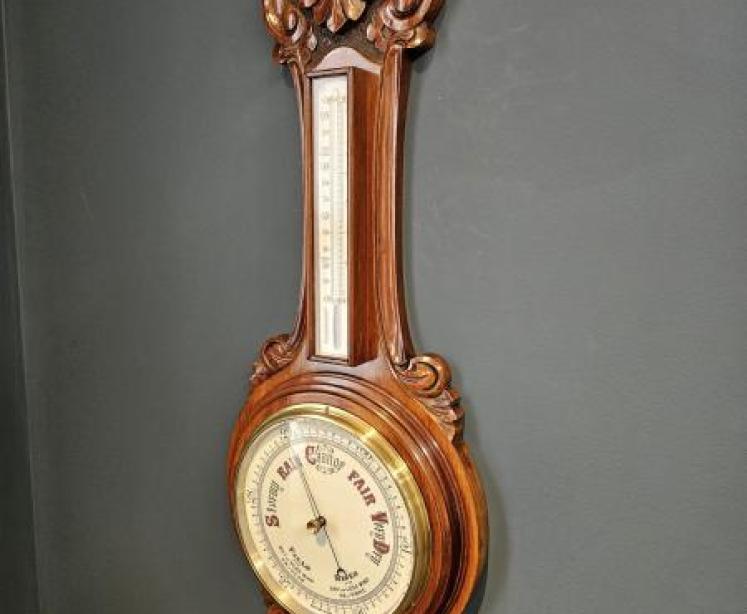 Victorian Carved Walnut Banjo Barometer  - Image 2