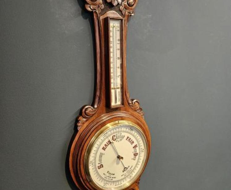 Victorian Carved Walnut Banjo Barometer  - Image 5