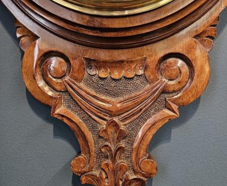 Victorian Carved Walnut Banjo Barometer  - Image 6