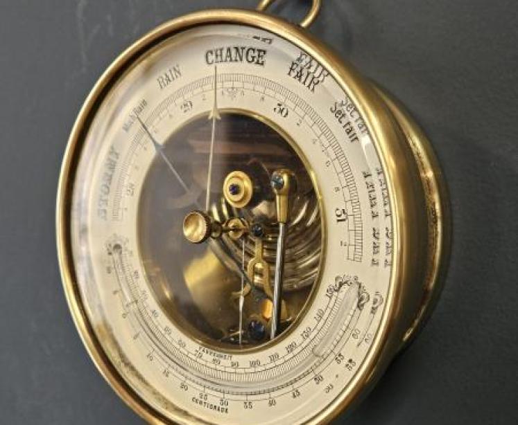 Skeletonised Marine Barometer with Crescent Thermometer - Image 3