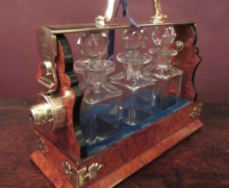 Superb Mid Victorian Burr Walnut Miniature Tantalus - Image 1