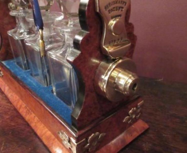 Superb Mid Victorian Burr Walnut Miniature Tantalus - Image 2