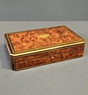 Mid Victorian Amboyna and Brass Inlaid Card Box