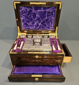 Quality Victorian Coromandel, Silver and Mother of Pearl Dressing Box