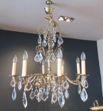 Superb Edwardian Period Brass & Cut Glass Chandelier