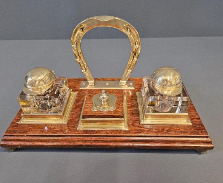 Victorian Oak and Brass Horse Racing Desk Stand - Image 4