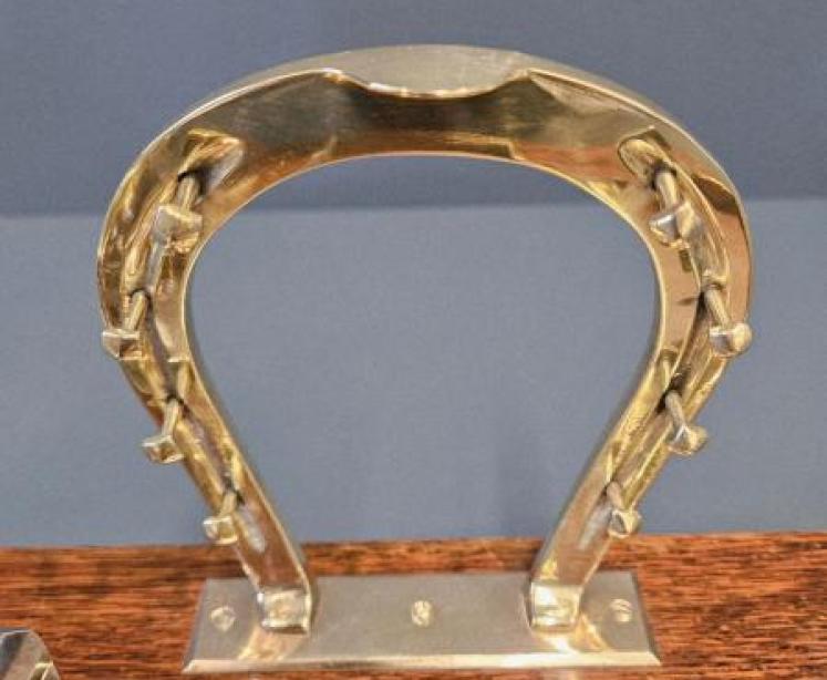 Victorian Oak and Brass Horse Racing Desk Stand - Image 5