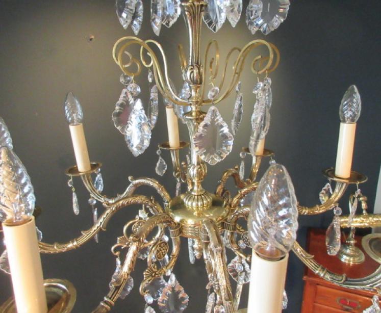 Superb Edwardian Period Brass & Cut Glass Chandelier - Image 3