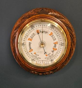Victorian Carved Leaf and Bow Carved Oak Barometer