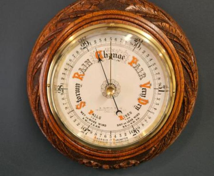 Victorian Carved Leaf and Bow Carved Oak Barometer - Image 1