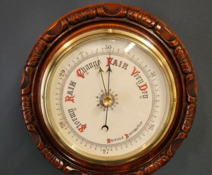 Outstanding Quality Victorian Carved and Turned Walnut Barometer - Image 1