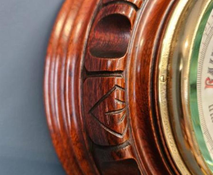 Outstanding Quality Victorian Carved and Turned Walnut Barometer - Image 5