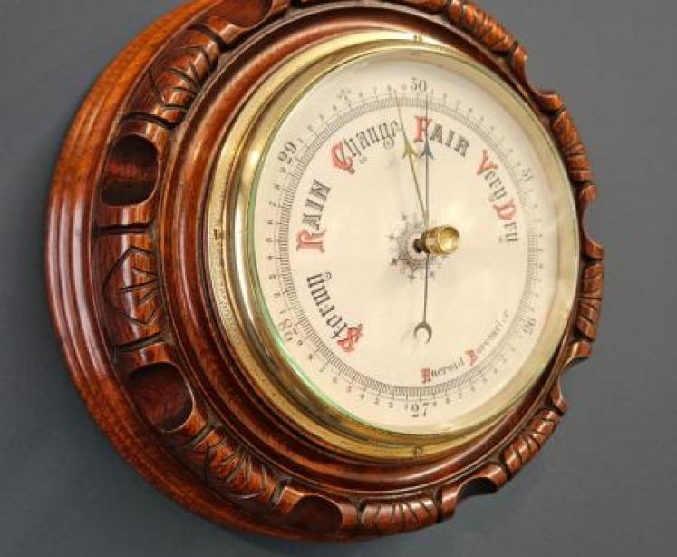 Outstanding Quality Victorian Carved and Turned Walnut Barometer - Image 6