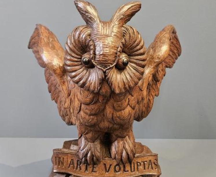 Large Victorian Carved Oak Long Eared Owl - Image 1