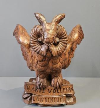 Large Victorian Carved Oak Long Eared Owl