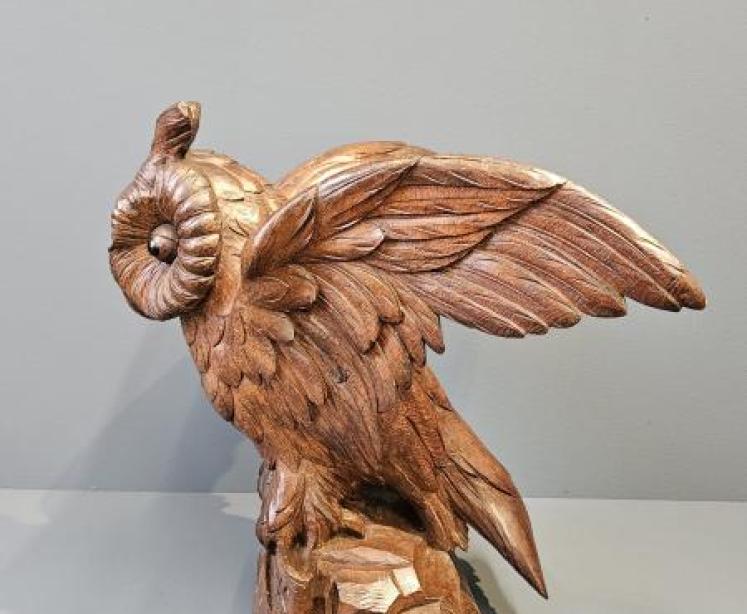 Large Victorian Carved Oak Long Eared Owl - Image 5