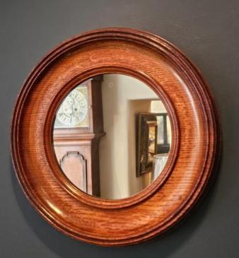 Victorian Golden Oak Framed Circular Mirror