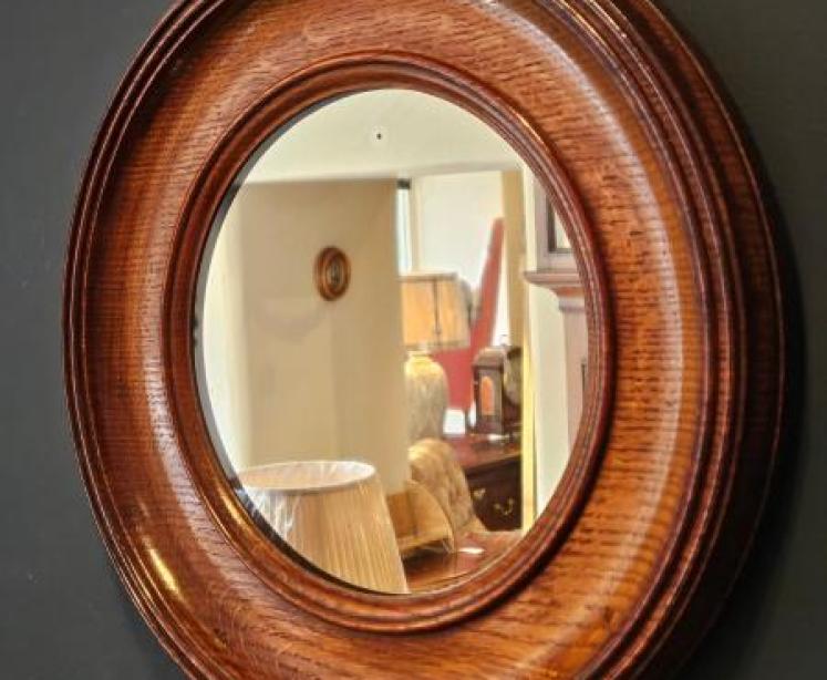 Victorian Golden Oak Framed Circular Mirror - Image 3
