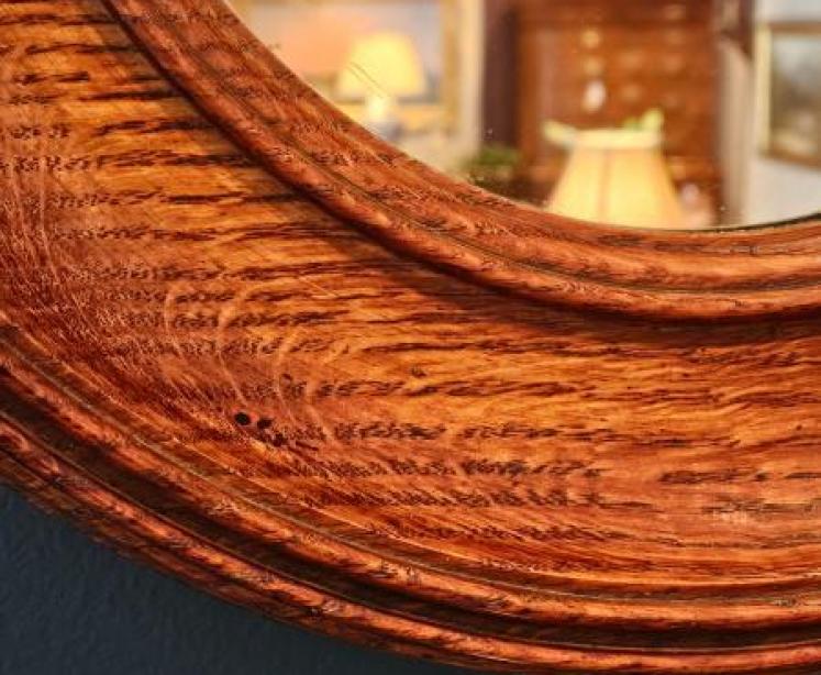 Victorian Golden Oak Framed Circular Mirror - Image 6