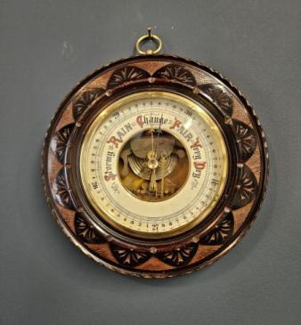 Victorian Petal Carved Mahogany Aneroid Barometer