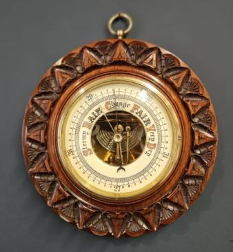 Large Victorian Carved Walnut Wheel Barometer