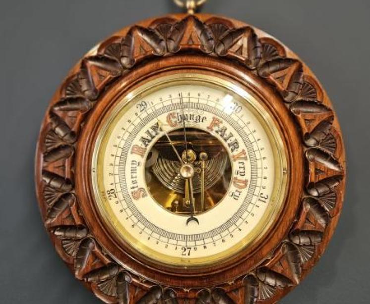 Large Victorian Carved Walnut Wheel Barometer - Image 1
