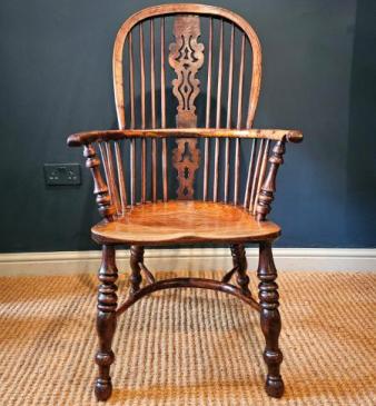 Burr Yew High Back Windsor Chair