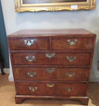 Superb George I Period Figured Walnut Chest of Drawers