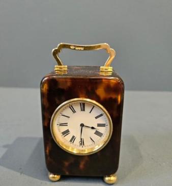 Small William Comyns Silver Gilt and Tortoise Shell Clock