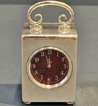 Silver and Dark Red Enamel Travelling Clock
